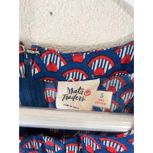 Mata Traders Womens Blue & Red Fan Print Cap Sleeve Fit & Flare Dress Small - Picture 3 of 13